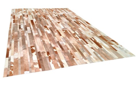 Beige and brown stripes cowhide rug