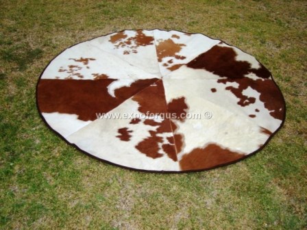 Round Brown & White cowhide rug